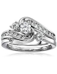 1CT Diamond 14K White Gold Wedding Ring Set